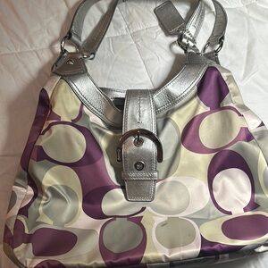 Coach Silver and Purple Signature Tote Bag